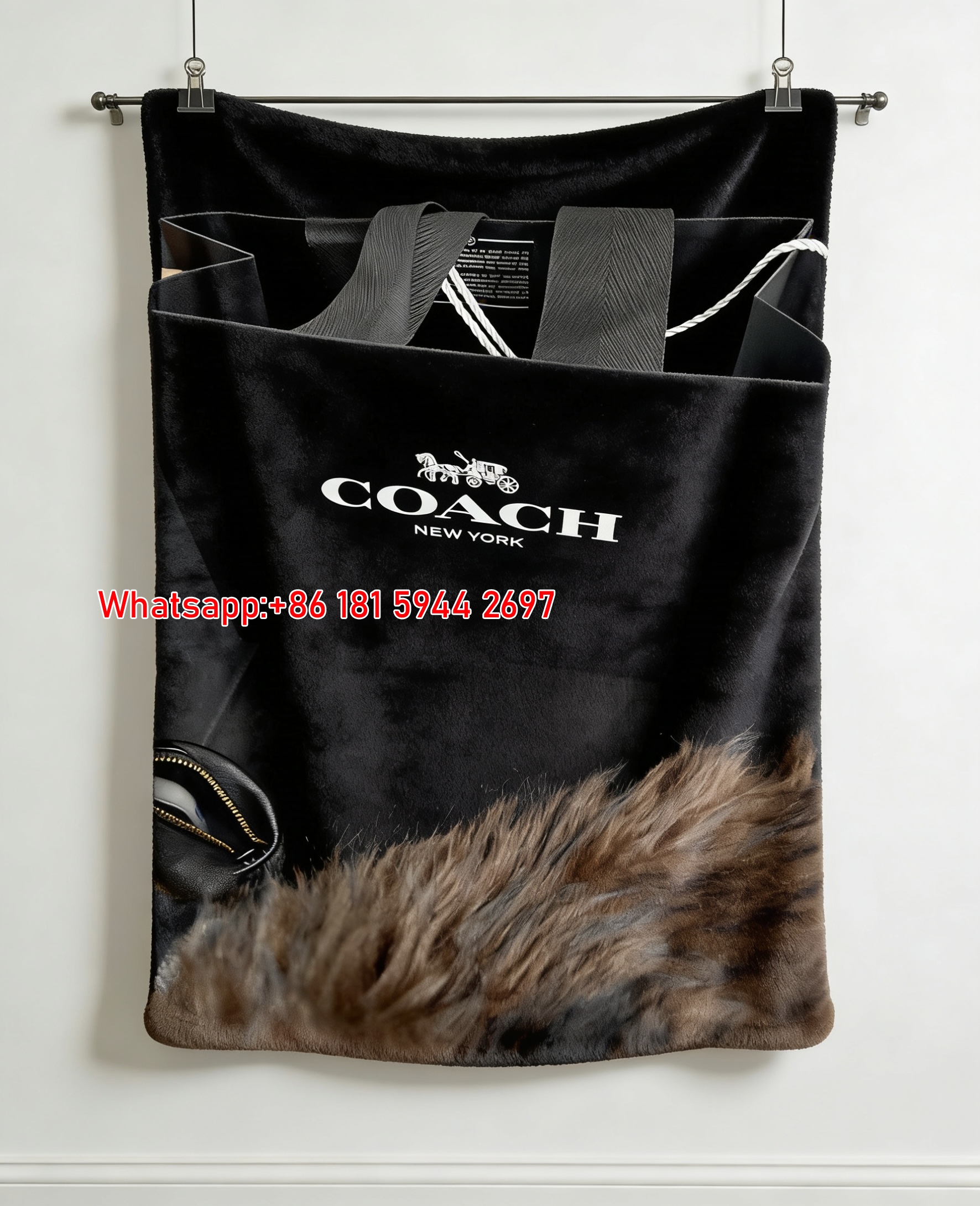 Coach New York Black Shopping Bag Flannel Throw Blanket for Couch & Wall Decor C098